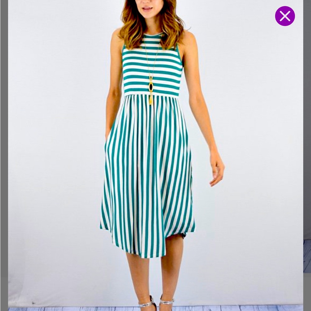 Green & White Stripe A-Line Dress